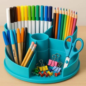 Rotating Plastic Art Supply Organizer Multi Compartment Desktop Storage Caddy For Kids Markers Pens School Office