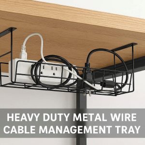 Under Desk Cable Management Tray Heavy Duty Metal Wire Cord Organizer Basket For Office Computer Desk Workstation