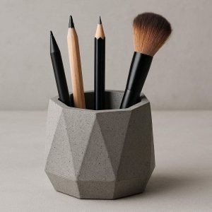 Concrete Geometric Pen Holder Minimalist Industrial Style Pencil Cup Heavy Duty Makeup Brush Pot For Office