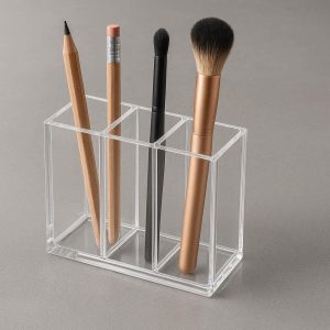 Clear Acrylic Pen Holder 4 Slots Desktop Pencil Organizer Makeup Brush Display Stand For Office School Vanity